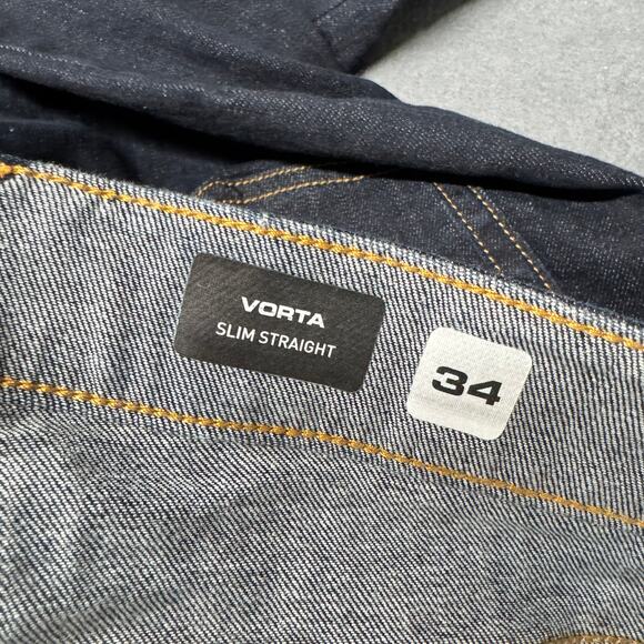 Volcom Vorta Jeans Mens 34 (35x30 ACTUAL) Slim Straight Blue Denim Dark Wash - Picture 4 of 10